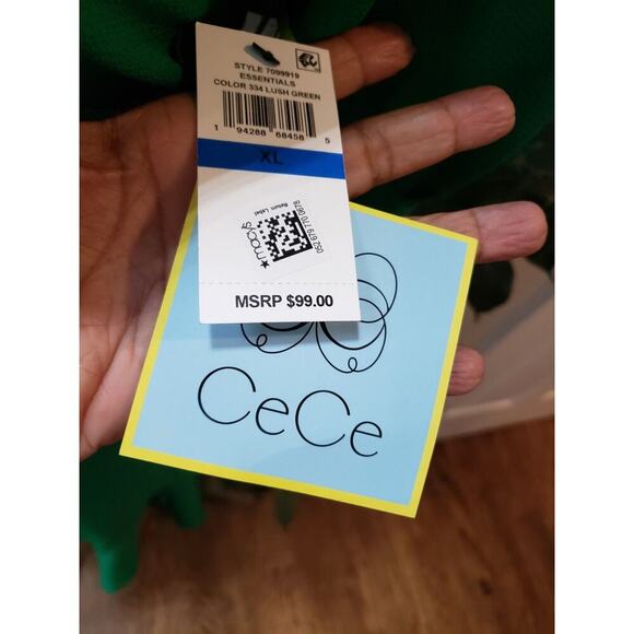 CeCe Womens Green Polyester Tie V Neck Short Sleeve Knee Length A Line Dress XL - Picture 4 of 14